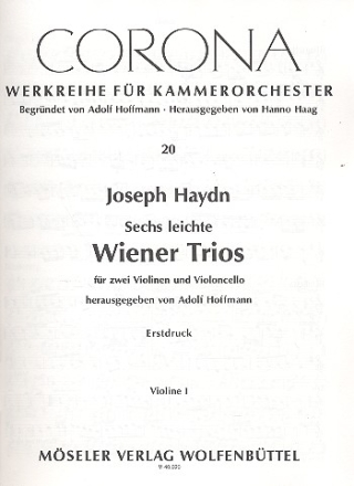 6 leichte Wiener Trios fr 2 Violinen und Violoncello Stimmen