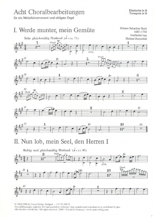 8 Choralvorspiele nach Kantatenstzen fr Melodieinstrument und Orgel Klarinette/Trompete