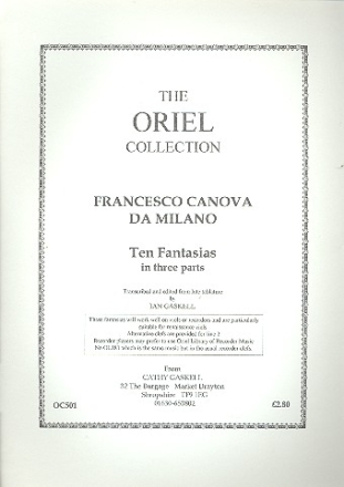 10 Fantasias in 3 Parts for 3 viols or recorders score+parts