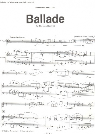 Ballade op.94,1 fr Horn und Klavier