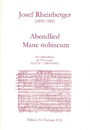 Abendlied (Mane nobiscum) op.69,3 fr 6 Blockflten Partitur und Stimmen