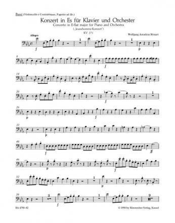Konzert Es-Dur Nr.9 KV271 fr Klavier und Orchester Violoncello/Kontrabass/Fagott