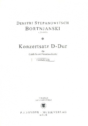 Konzertsatz D-Dur fr Cembalo und Streichorchester Cembalo solo