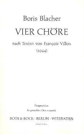 4 Chre nach Texten von Francois Villon fr gem Chor a cappella Partitur