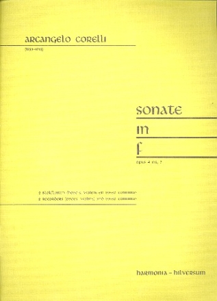 Sonate F-Dur op.4,7 fr 2 Blockflten (Oboen/Violinen) und Bc Stimmen