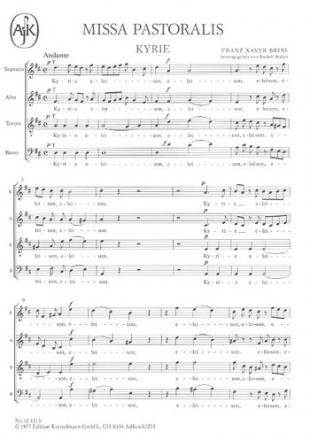 Missa pastoralis D-Dur fr Soli, gem Chor und Orchester Chorpartitur