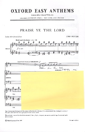 Praise Ye the Lord for mixed chorus and instruments vocal score