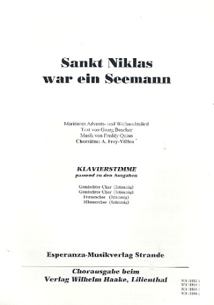 Sankt Niklas war ein Seemann fr Chor und Klavier Klavierbegleitung