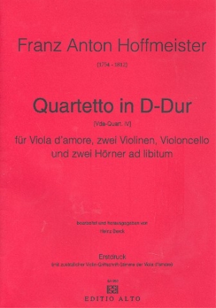 Quartett D-Dur fr Viola d'amore, 2 Violinen und Violoncello (2 Hrner ad lib) Stimmen