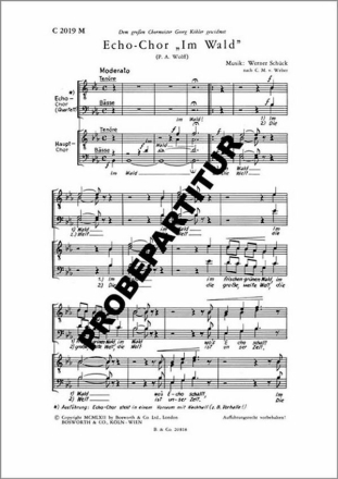 Im Wald f�r M�nnerchor a cappella (4 H�rner ad lib) Partitur