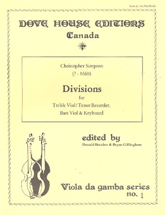 Divisions for treble viol (tenor recorder), bass viol and keyboard score and parts