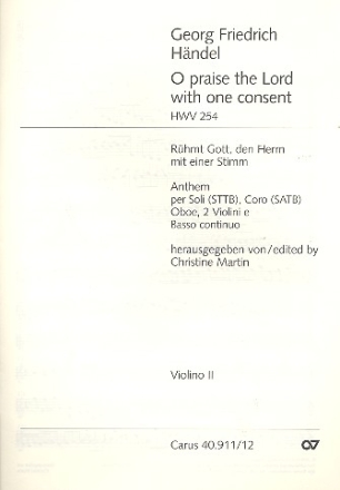 O praise the Lord with one Consent for mixed chorus, hautbois, 2 violins and bc VL2