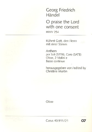 O praise the Lord with one Consent for mixed chorus, hautbois, 2 violins and bc Ob