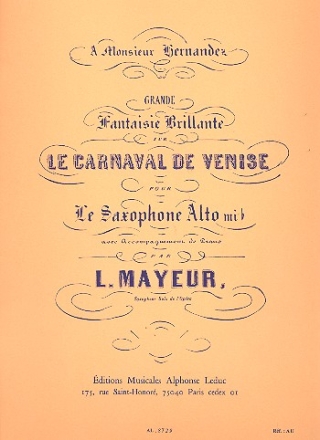 Grande fantaisie brillante sur Le carnaval de Venise pour saxophone alto et piano