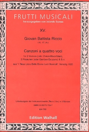 Canzoni a 4 voci fr 1-2 Melodieinstrumente, 2 Bassinstrumente und Bc Partitur und Stimmen (Bc nicht ausgesetzt)