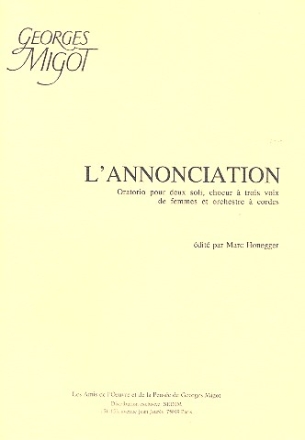 L' annonciation pour soli, choeur de femmes et orchestre  cordes rduction de piano