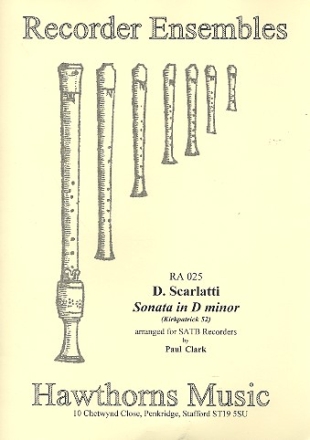 Sonata in d Minor Kirkpatrick52 for 4 recorders (SATB) score and parts