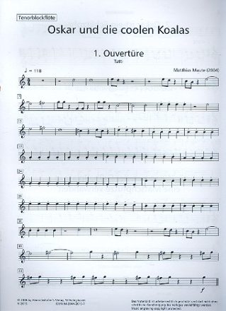 Oskar und die coolen Koalas fr Blockflten (SATB) Tenorblockflte