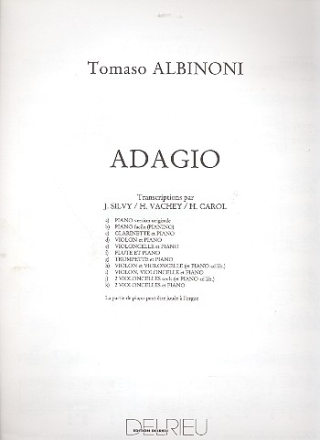 Adagio  pour violon (fl/vc) ou vl, vc2 ou 2 violoncelles et piano partition et parties