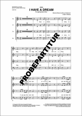 I have a Dream f�r gem Chor und Klavier Partitur