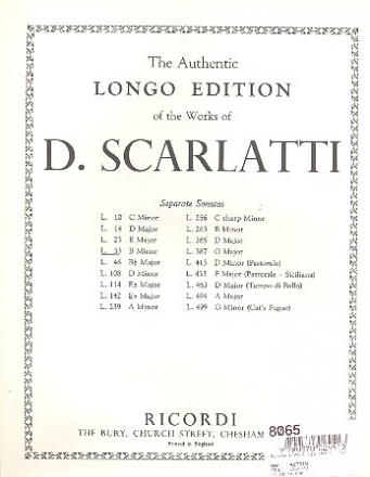 Sonate h-Moll L33 (K87) für Klavier