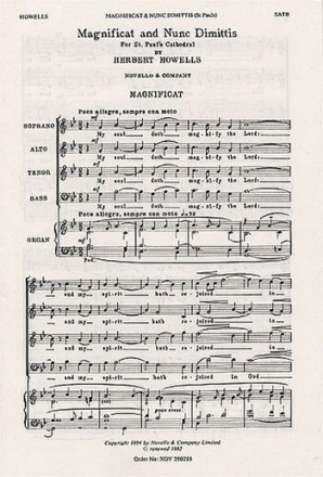 Magnificat and Nunc dimittis for mixed chorus and organ score