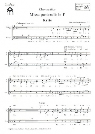 Missa pastoralis F-Dur für gem Chor (SAM) und Orgel (Streicher ad lib) Chorpartitur