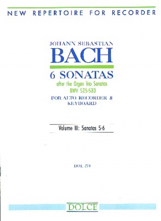 6 Sonatas after the Organ Trio Sonatas vol.3 (nos.5-6) for alto recorder and keyboard