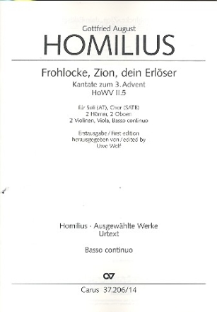 Frohlocke Zion dein Erlser HoWVII.5 fr Soli, gem Chor und Instrumente Basso continuo