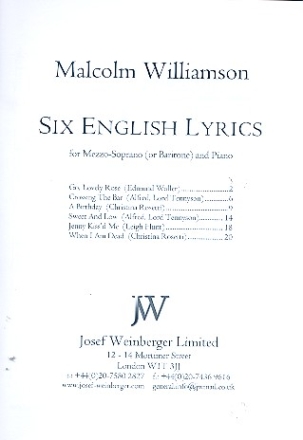 6 English Lyrics for mezzo-soprano (bariton) and piano