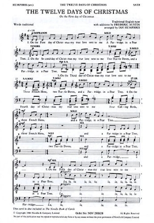 12 Days of Christmas for mixed choir a cappella score