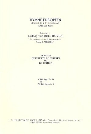 Hymne Europen pour quintette  cuivres ou cordes cor ou alto