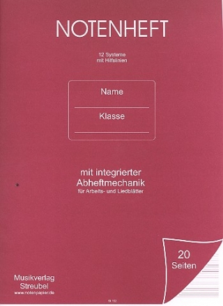 Notenheft 12 Systeme Din A4 hoch mit Hilfslinien 20 Seiten mit integrierter Abheftmechanik