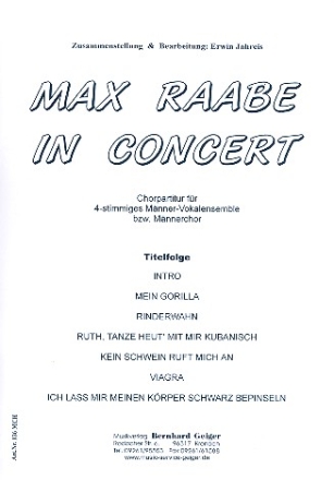 Max Raabe in Concert fr Mnnerchor, Violine, Klavier, Kontrabass, Schlagzeug Partitur (=Chorpartitur)