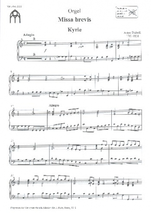 Missa brevis op.1,6 fr Sopran, gem Chor, Streicher, Orgel, 2 Trp ad lib Orgel