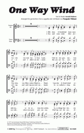 One Way Wind fr gem Chor a cappella (Klavier ad lib) Chorpartitur