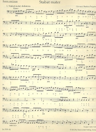 Stabat mater fr Sopran, Alt, Streicher und Bc Basso continuo (Violoncello/Kontrabass/Fagott)