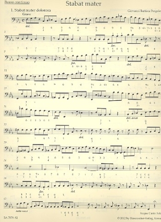 Stabat mater fr Sopran, Alt, Streicher und Bc Basso continuo (Violoncello/Kontrabass/Fagott)