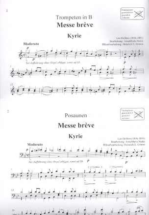 Messe brve fr gem Chor und Orgel (Tenor ad lib) (Blser ad lib) Stimmensatz Blser
