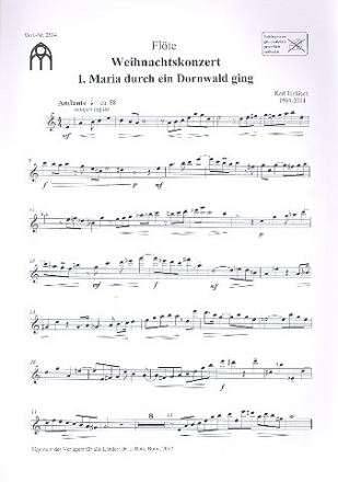 Konzert ber Advents- und Weihnachtslieder fr Flte, Streicher und Cembalo (Orgel/Klavier) Stimmensatz (Flte-3-2-1-3)