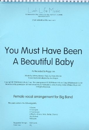You must have been a beautiful Baby: for female voice and big band score and parts