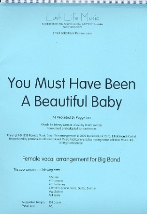 You must have been a beautiful Baby: for female voice and big band score and parts