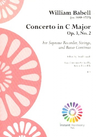 Concerto in C Major op.3,2 for soprano recorder, strings and Bc score and parts (Bc realized)