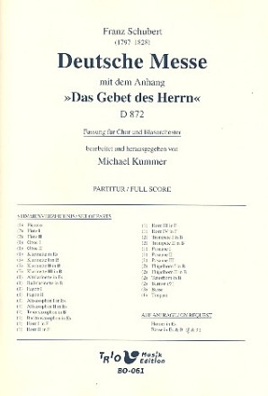 Deutsche Messe mit Anhang 'Das Gebet des Herrn' D872 fr gem Chor und Blasorchester Partitur
