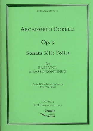 Sonaten op.5 Band 3 (Nr.12) fr Viola da gamba und Bc Partitur und Stimmen (Bc nicht ausgesetzt)