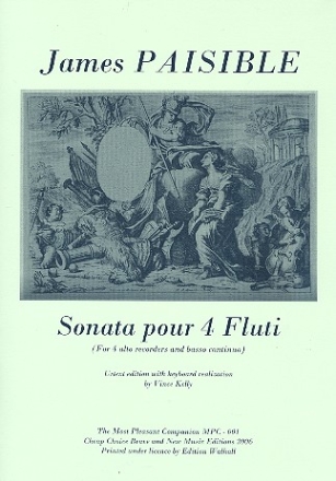 Sonata pour 4 flute for 4 alto recorders and Bc score and parts (Bc realised)