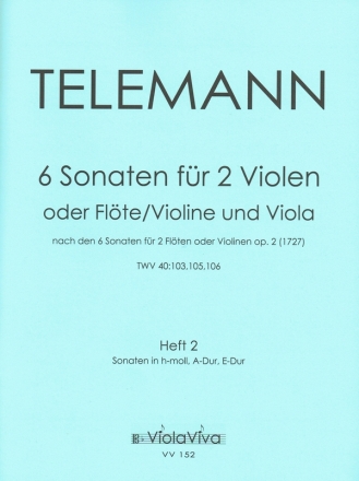 6 Sonaten op.2 Band 2 (Nr.4-6) fr 2 Violen (Flte/Violine und Viola) Partitur und Stimmen
