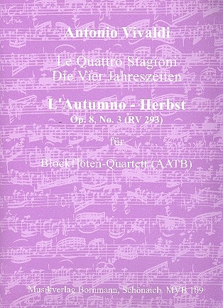 Konzert op.8,3 RV293 aus Die vier Jahreszeiten fr 4 Blockflten (AATB) Partitur und Stimmen