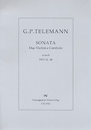 Sonate d-Moll TWV42:d8 fr 2 Violinen und Bc Partitur und Stimmen (Bc nicht ausgesetzt)