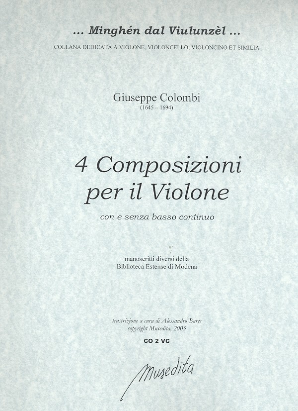 4 Composizioni per violone con e senza Bc fr Violone (Kontrabass) (z.T. mit Bc) Partitur (Bc nicht ausgesetzt)